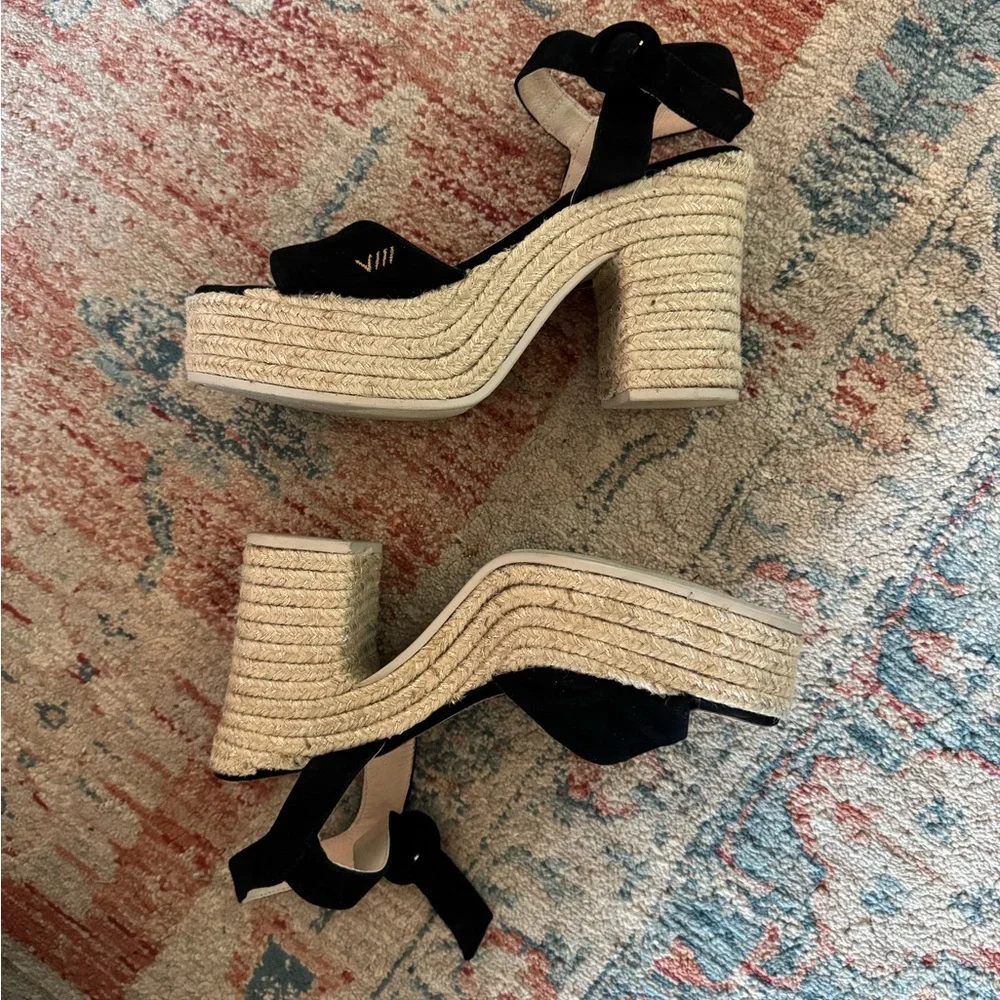 VISCATA Jana Black Suede Platform Espadrille Sandals Size 39 (8.5)